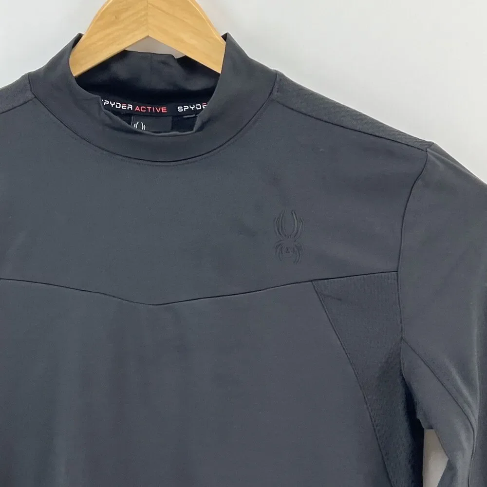 SPYDER Performance Long Slv Mock Neck Pullover Top Grayish Black Sz Estimated L